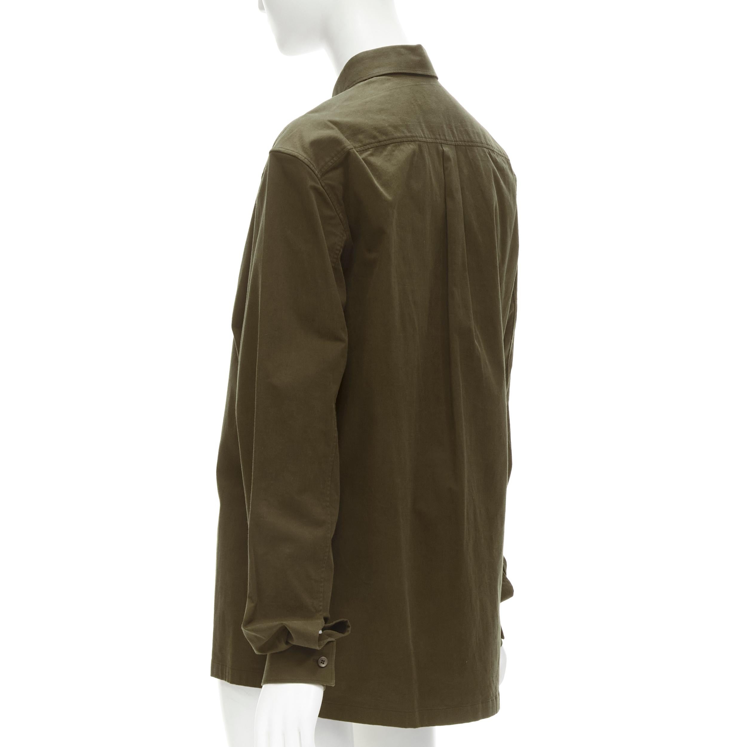 Men's BALENCIAGA army green cotton-blend concealed zip front shirt EU38 S For Sale