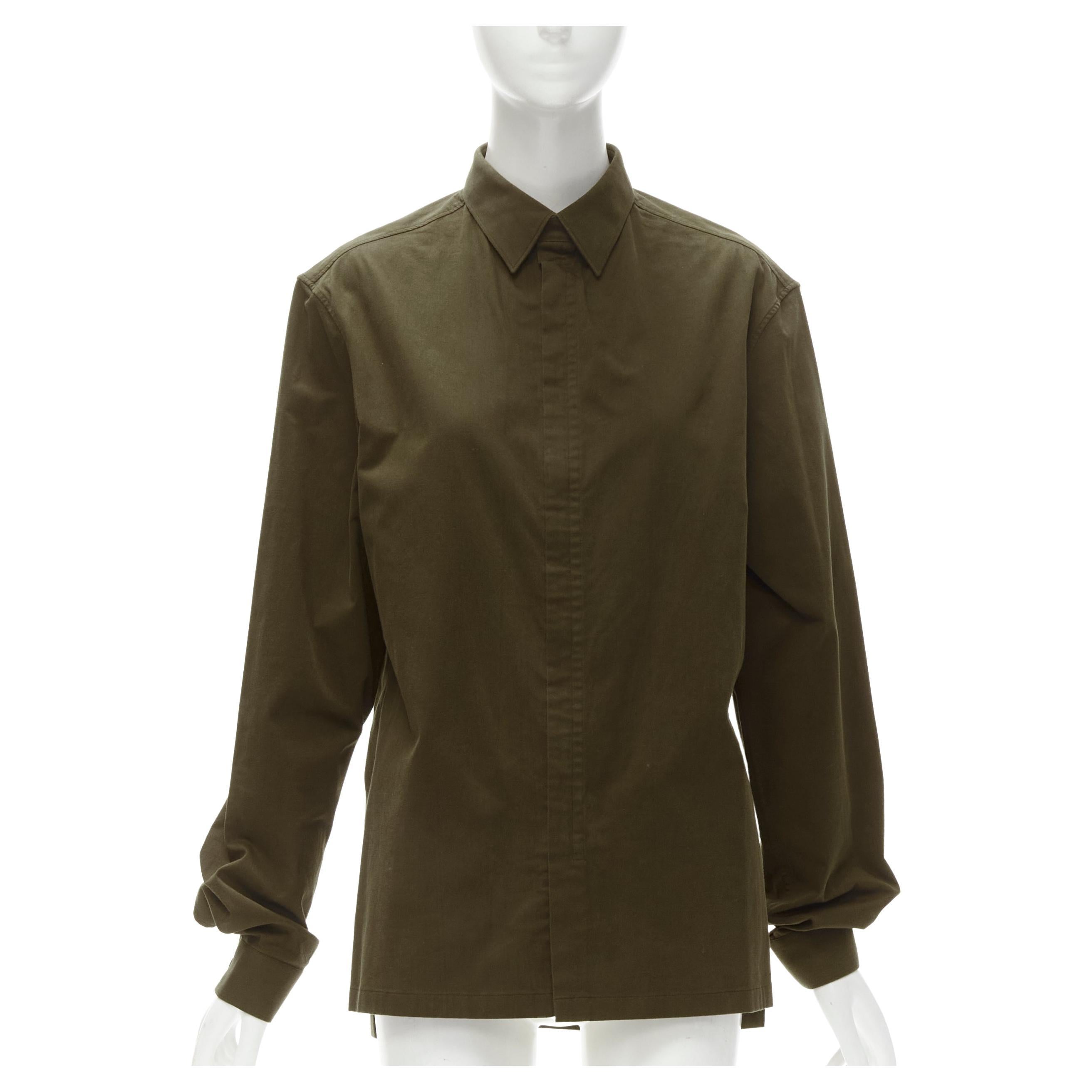 BALENCIAGA army green cotton-blend concealed zip front shirt EU38 S For Sale