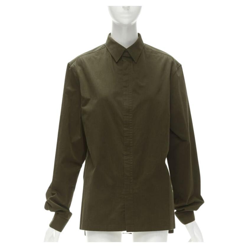 BALENCIAGA army green cotton-blend concealed zip front shirt EU38 S