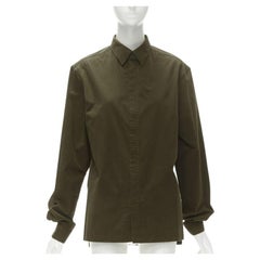 BALENCIAGA army green cotton-blend concealed zip front shirt EU38 S