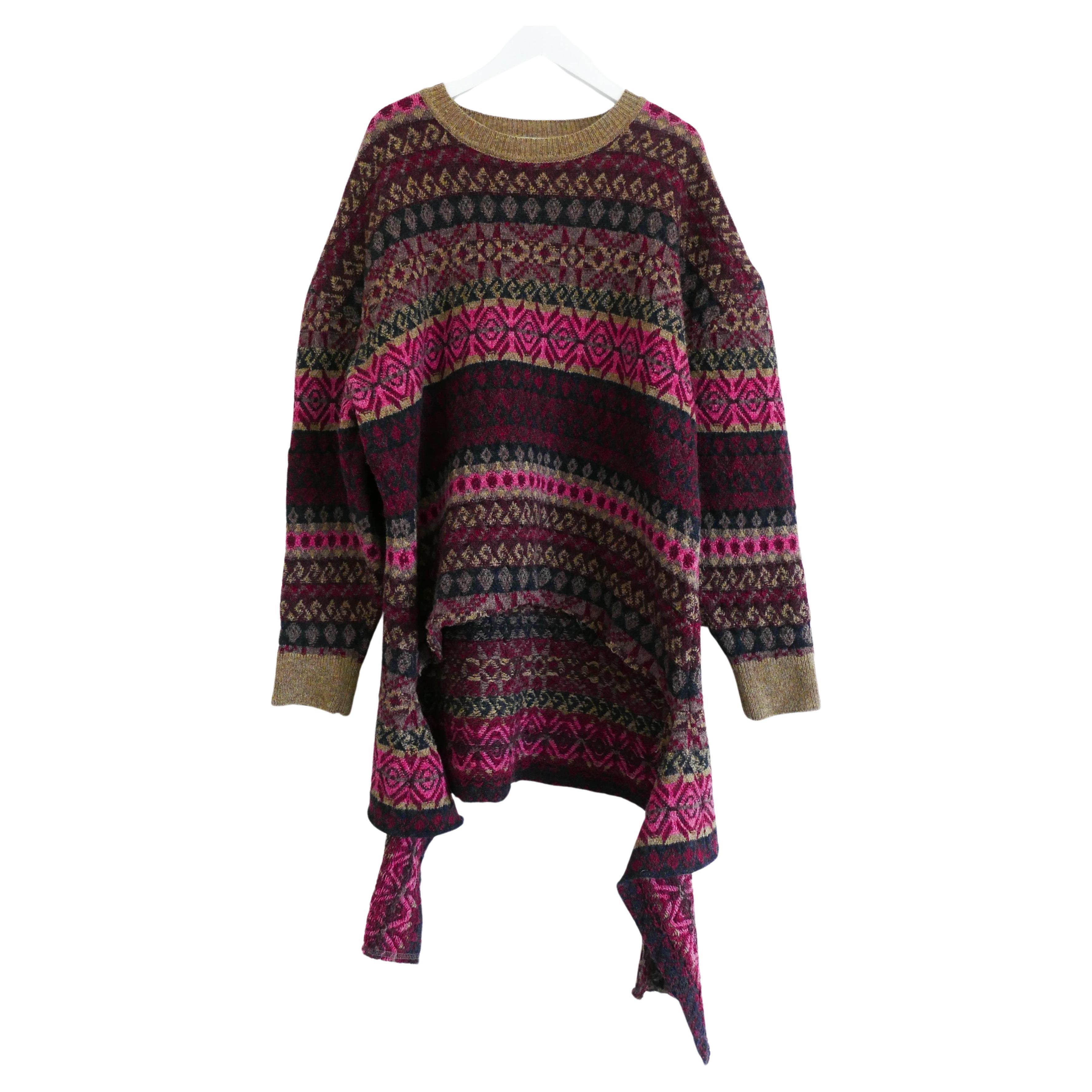 Balenciaga AW16 Distressed Hem Fairisle Oversized Sweater For Sale