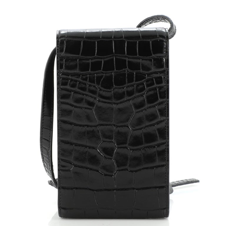 Balenciaga Crossbody Phone Holder Crocodile Embossed Leather at