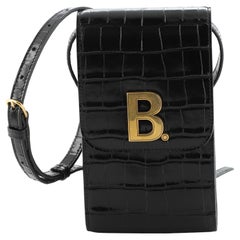 Balenciaga B. Crossbody Phone Holder Crocodile Embossed Leather