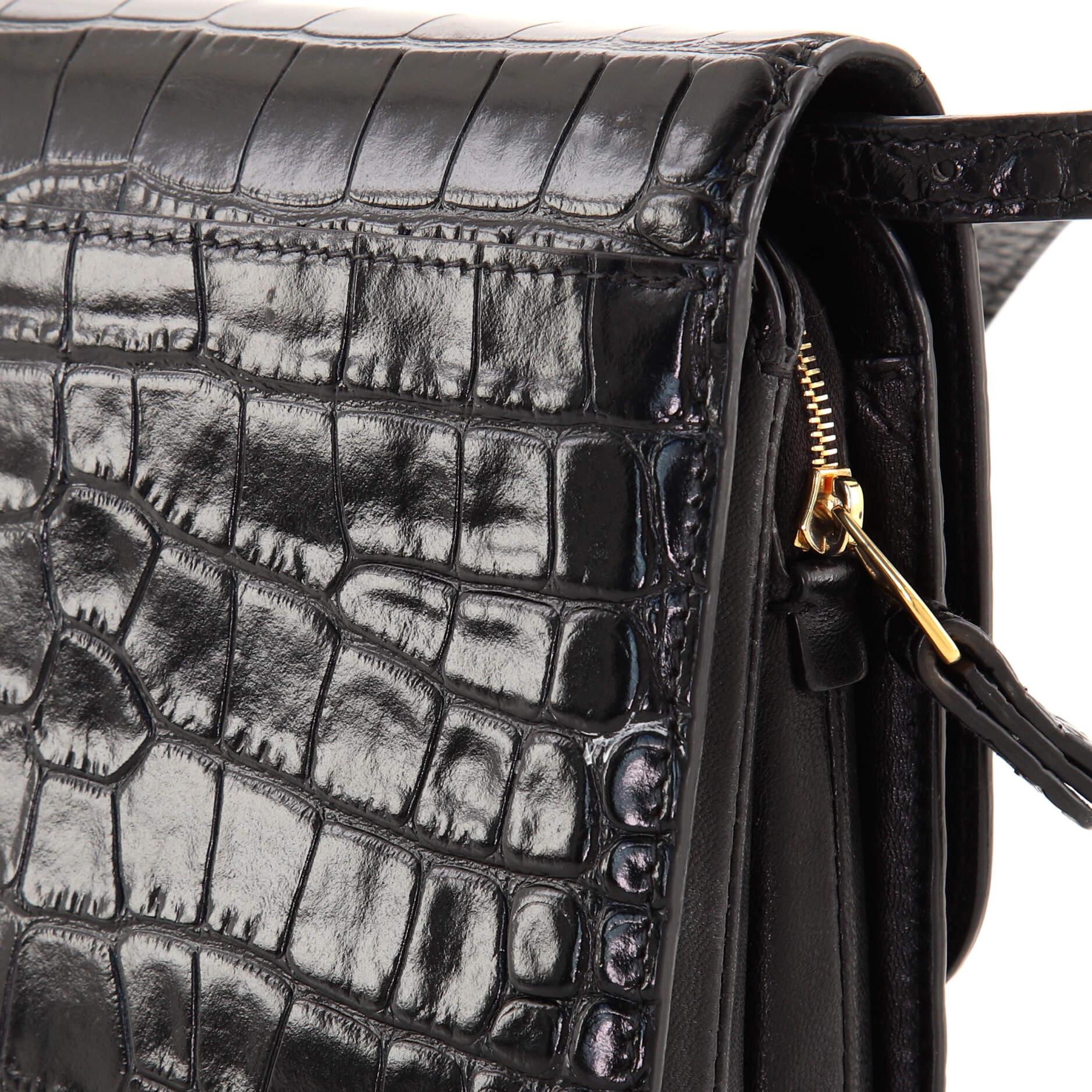 Women's or Men's Balenciaga B. Dot Flap Bag Crocodile Embossed Leather Small Exterior Mate