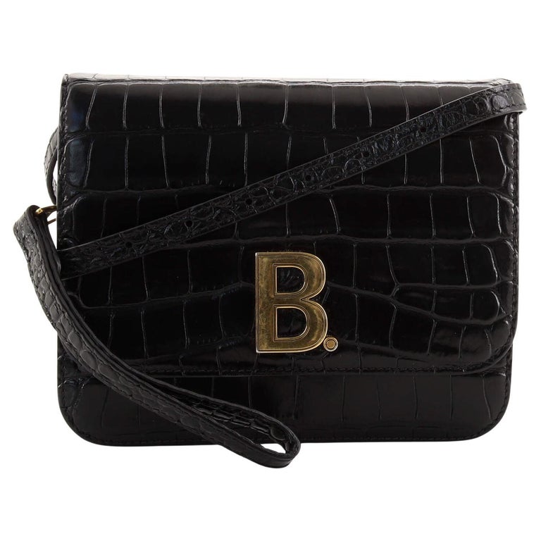 Balenciaga B. Dot Flap Bag Crocodile Embossed Leather Small Exterior Mate  For Sale at 1stDibs