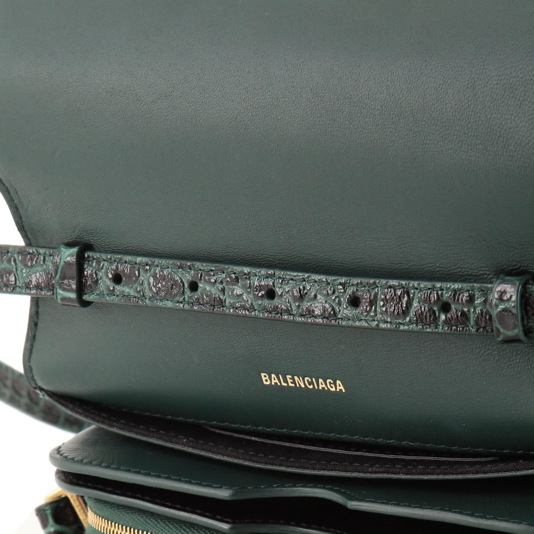 Black Balenciaga B. Dot Flap Bag Crocodile Embossed Leather Small