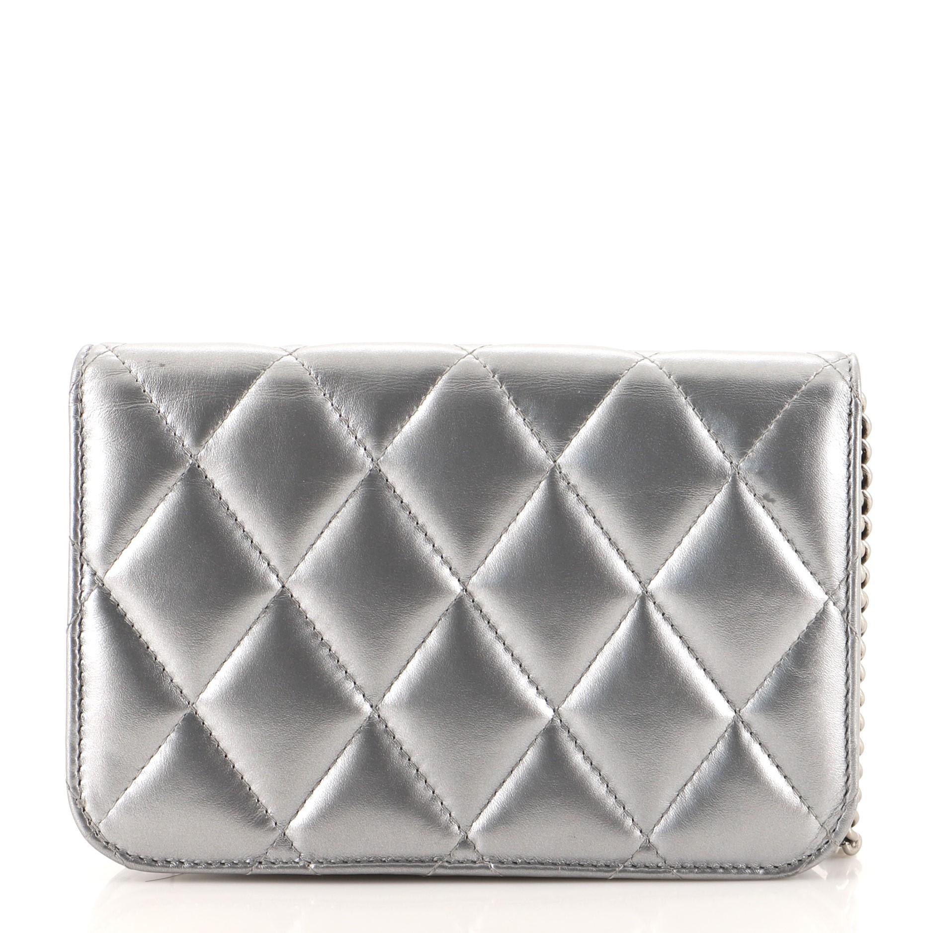 Gray Balenciaga B Dot Wallet on Chain Quilted Leather