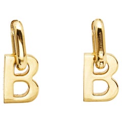 Balenciaga B Logo Gold Tone Drop Earrings