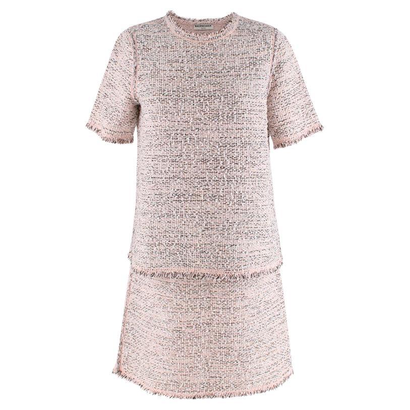 Balenciaga Baby Pink Boucle Tweed Top & Skirt For Sale