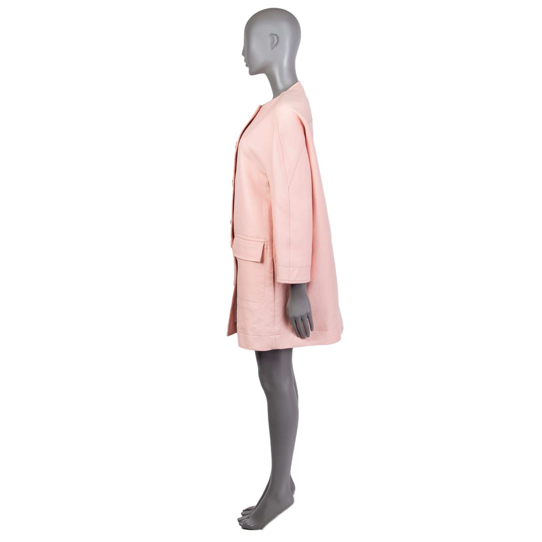 pink collarless coat