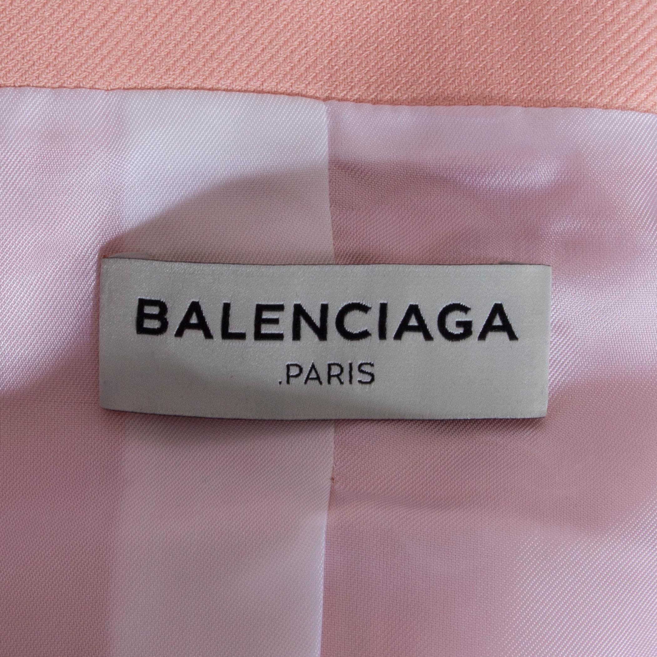 BALENCIAGA - Veste manteau en coton rose pâle COLLARLESS 38 S en vente 1