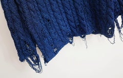 Balenciaga, Balenciaga x Demna Gvasalia AW20 Blue Metallic Distressed Hem Sweate