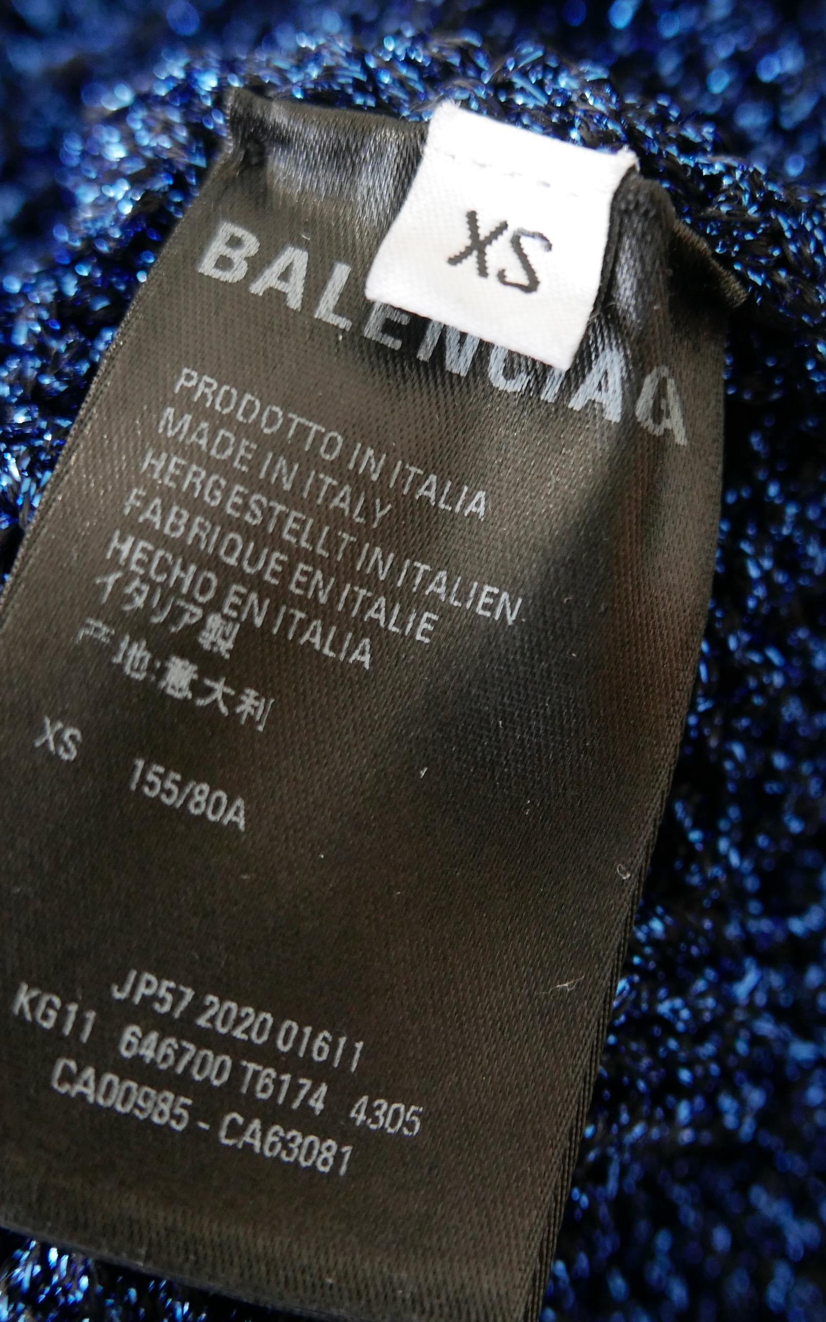 Balenciaga, Balenciaga x Demna Gvasalia AW20 Blue Metallic Distressed Hem Sweate For Sale 2
