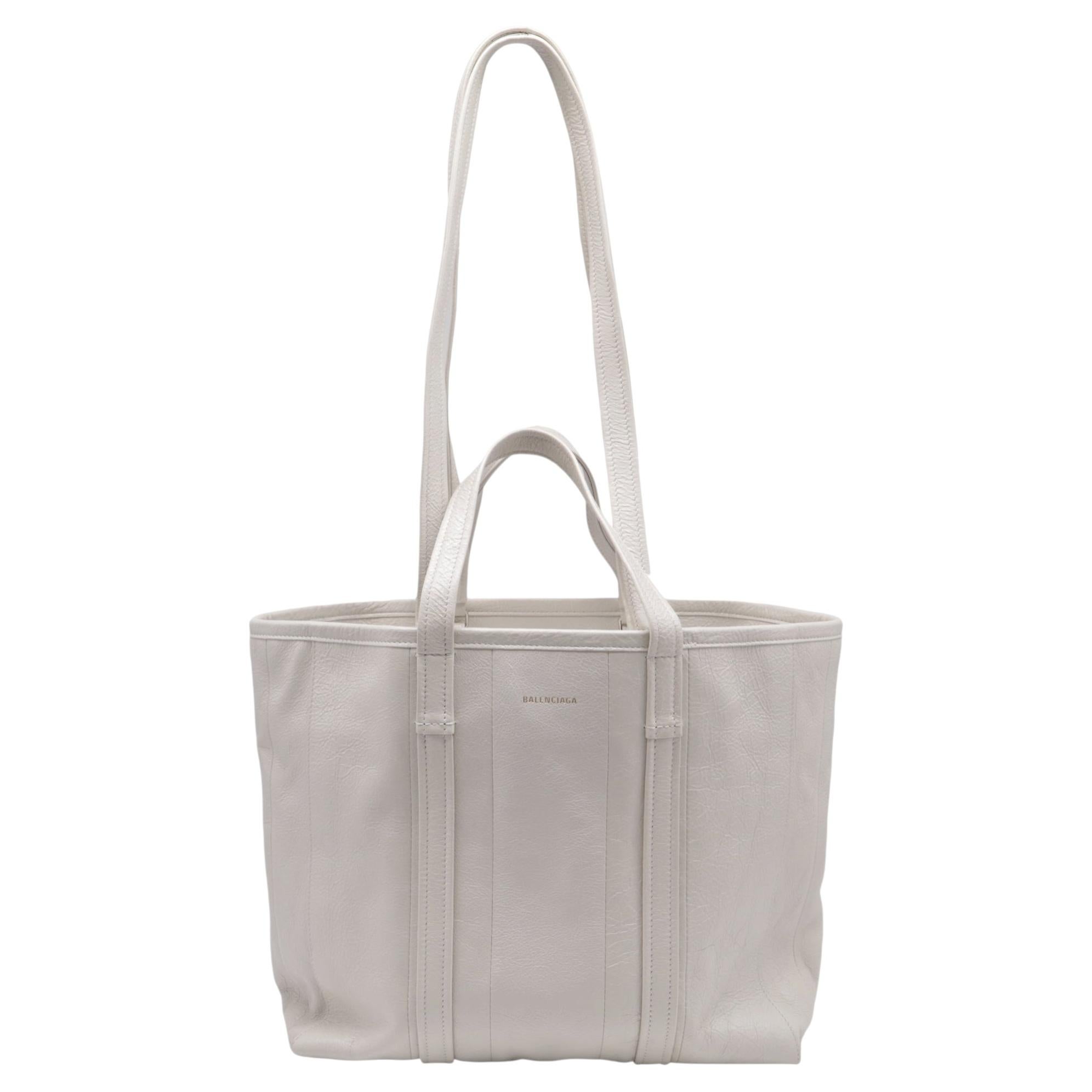 Balenciaga Barbes East West Shopper in White Leather For Sale