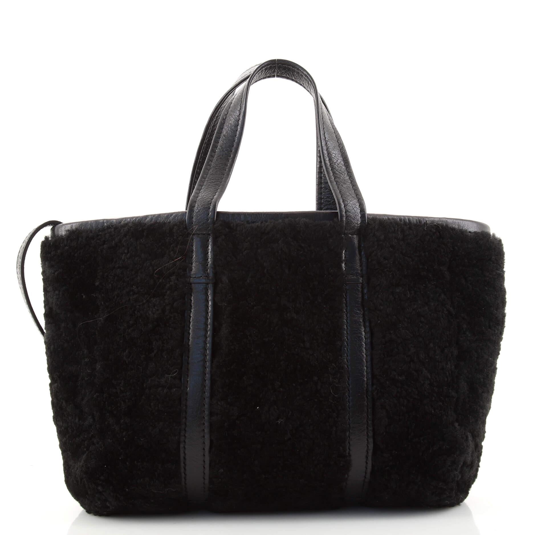 Black Balenciaga Barbes East-West Shopper Tote Shearling Small