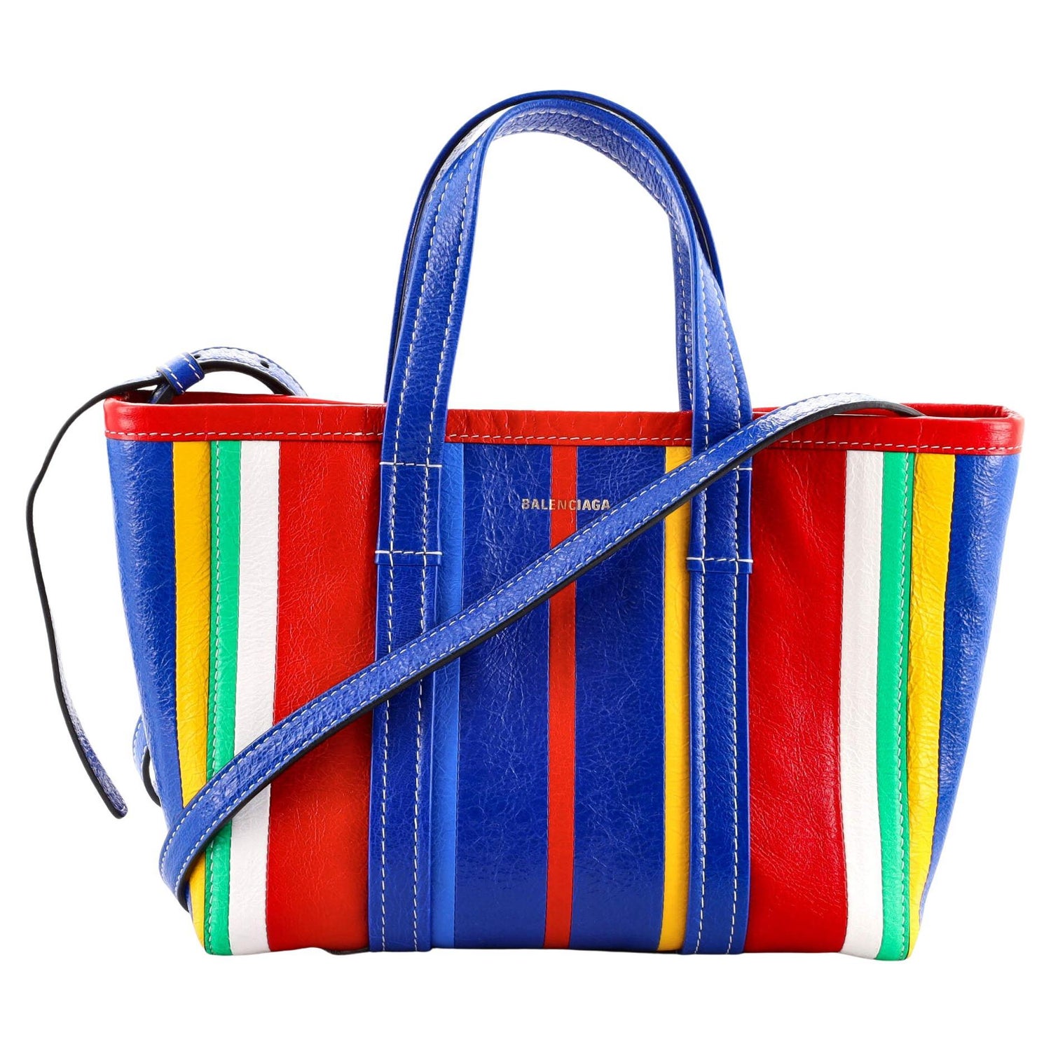 Balenciaga Barbes East-West Shopper Tote Striped Leather Small at 1stDibs