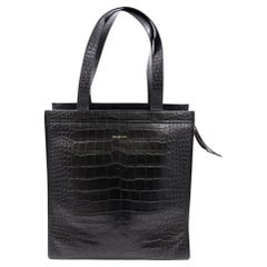 Balenciaga Bazar Black Crocodile Leather Ladies Medium Shopper Tote Bag