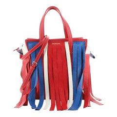 Balenciaga Bazar Convertible Tote Fringe Striped Leather Small