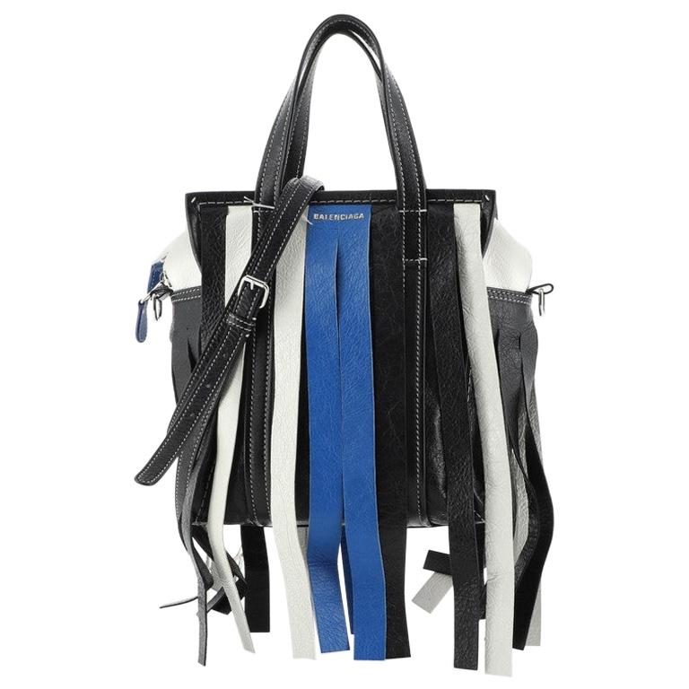 Balenciaga Bazar Convertible Tote Fringe Striped Leather XS