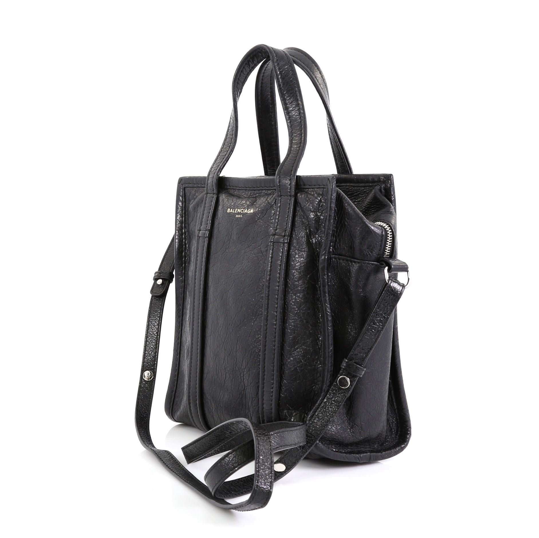 Black Balenciaga Bazar Convertible Tote Leather XS
