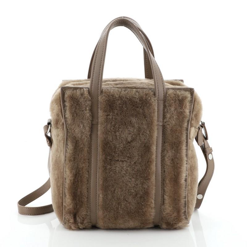 Brown Balenciaga Bazar Convertible Tote Shearling XS