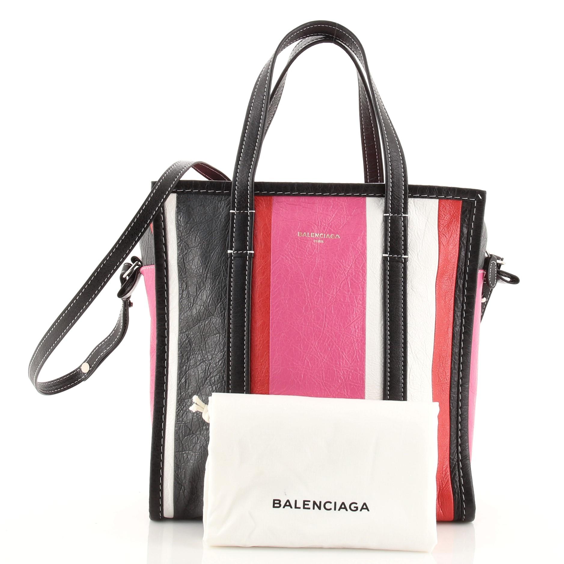 Balenciaga Bazar Convertible Tote Striped Leather Small For Sale at 1stDibs