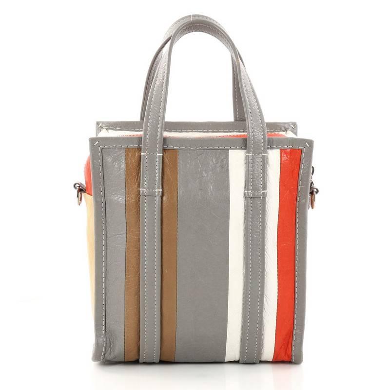 Balenciaga Bazar Convertible Tote Striped Leather XS In Good Condition In NY, NY