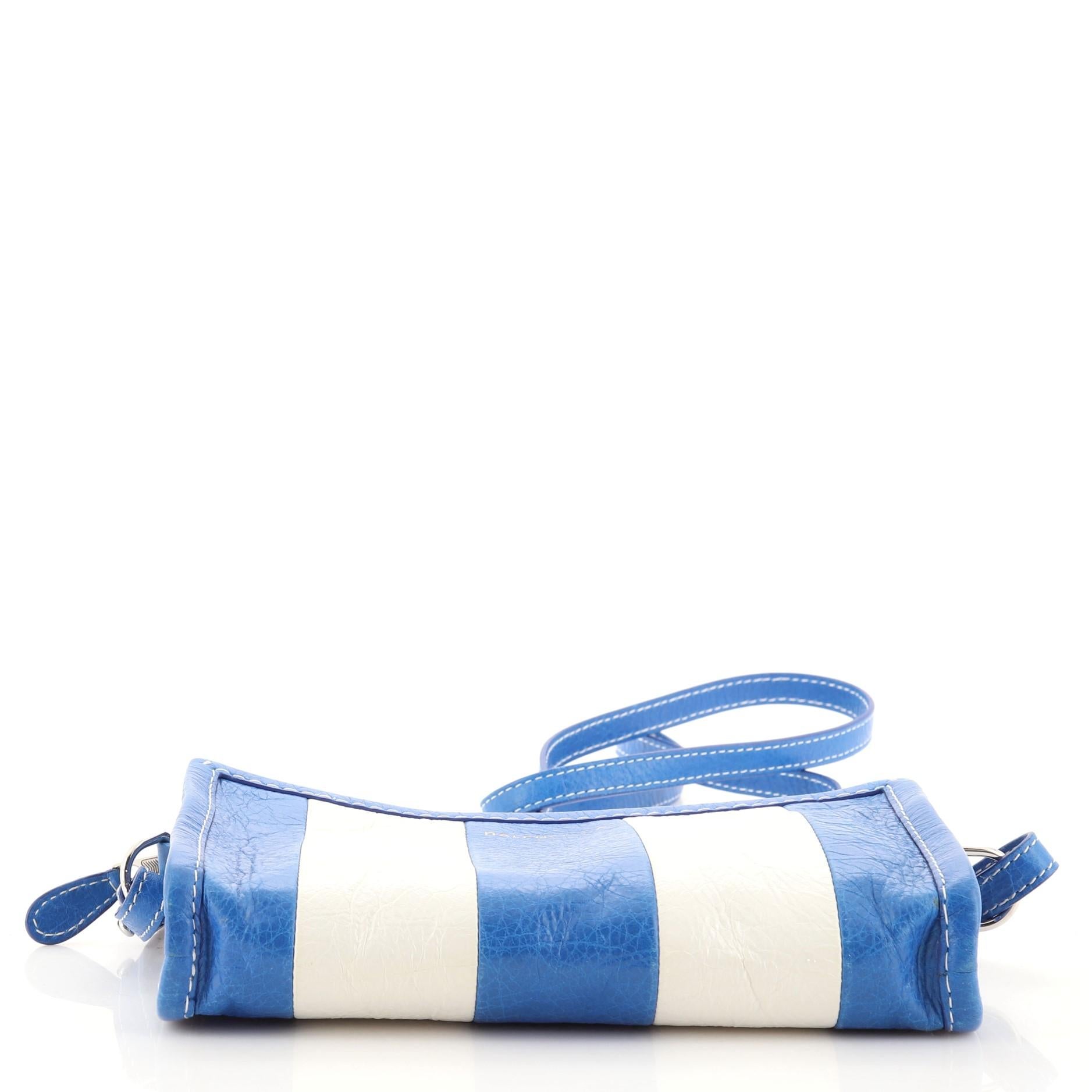 Blue Balenciaga Bazar Crossbody Bag Striped Leather