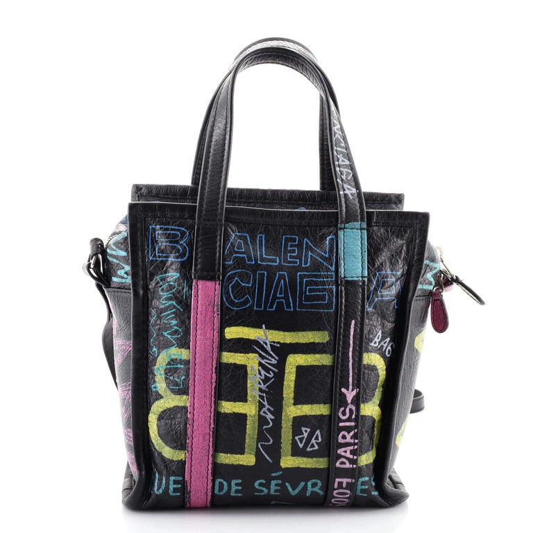 Balenciaga Bazar Graffiti Convertible Tote Leather XS at 1stDibs