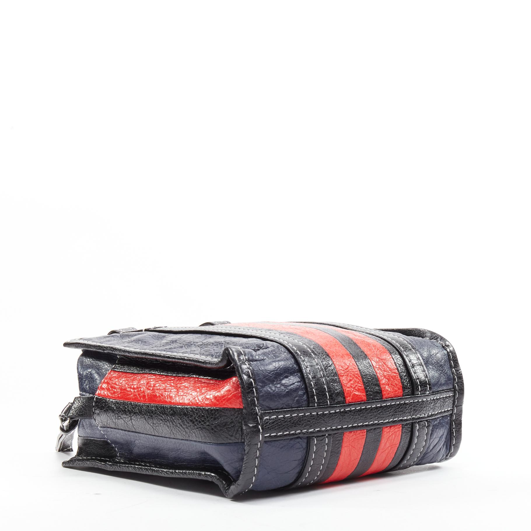 BALENCIAGA Bazar navy red striped leather top handle crossbody bag For Sale 1