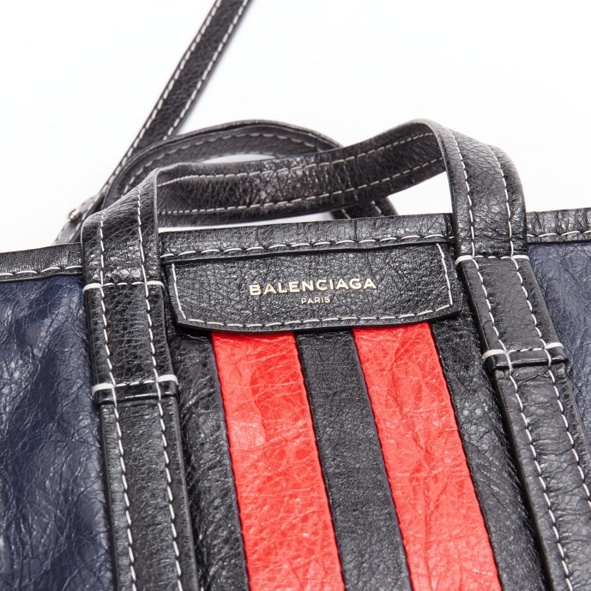 BALENCIAGA Bazar navy red striped leather top handle crossbody bag For Sale 2