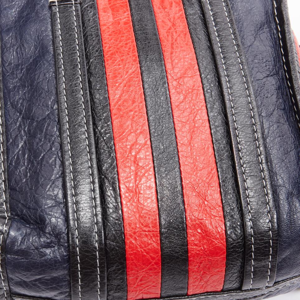 BALENCIAGA Bazar navy red striped leather top handle crossbody bag For Sale 3