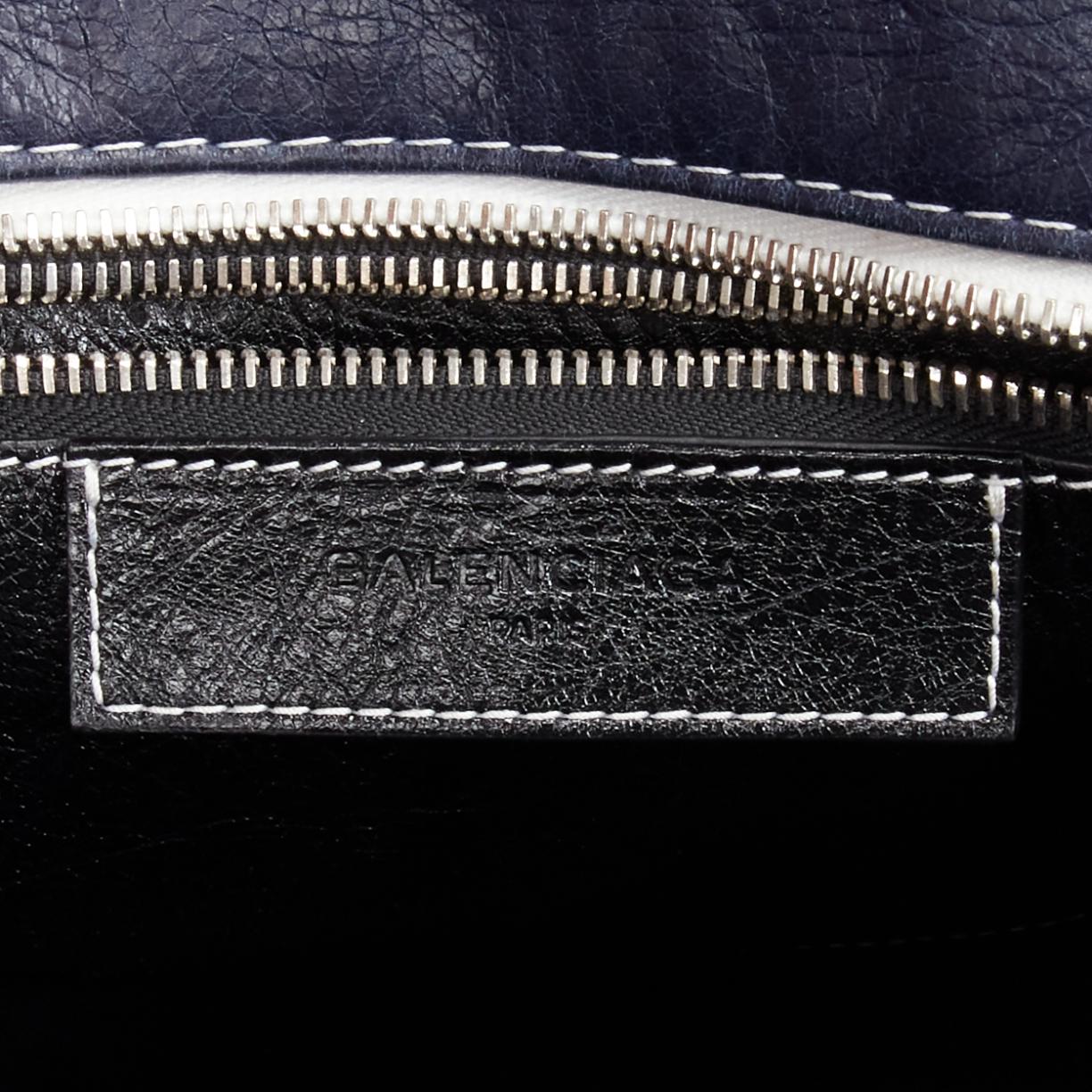 BALENCIAGA Bazar navy red striped leather top handle crossbody bag For Sale 4