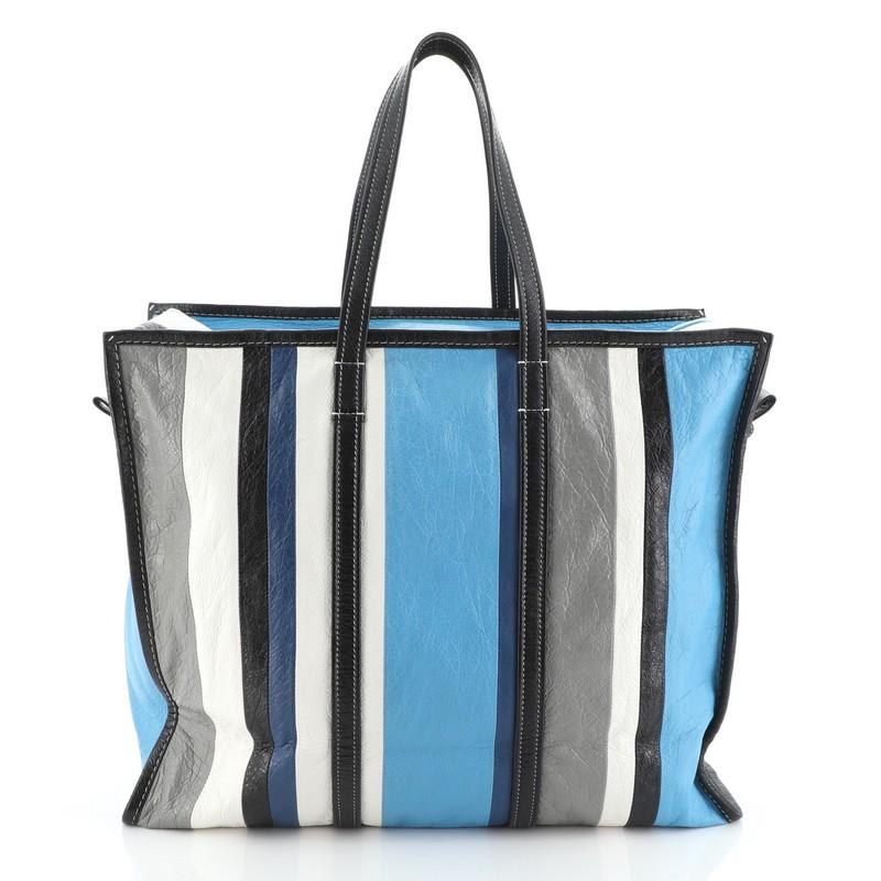 Gray Balenciaga Bazar Tote Striped Leather Large