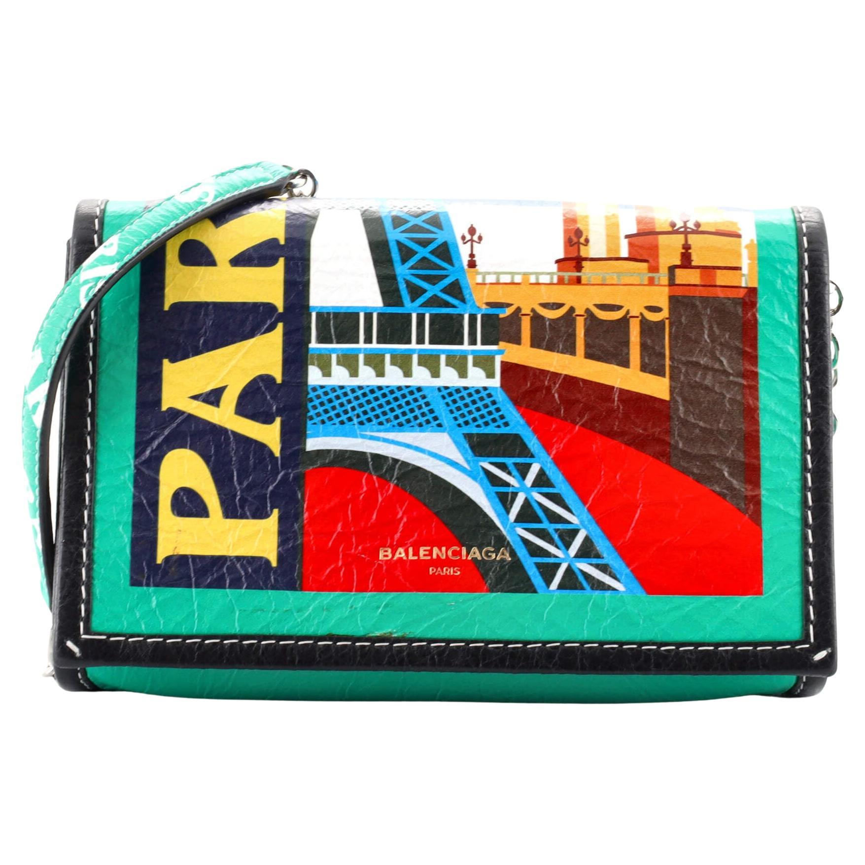 Balenciaga Bazar Wallet on Chain Printed Leather