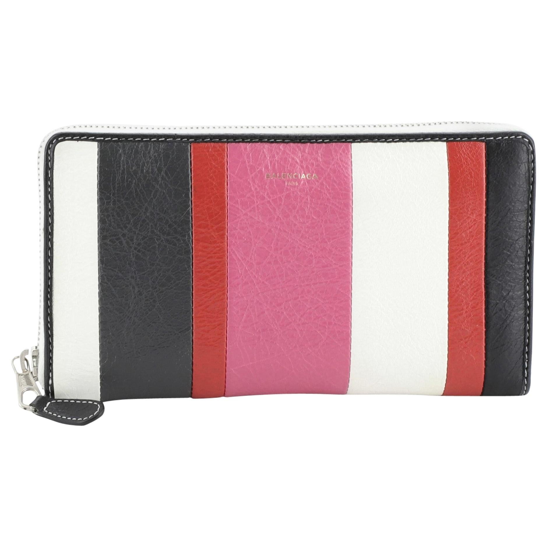 Balenciaga Bazar Zip Wallet Striped Leather Long