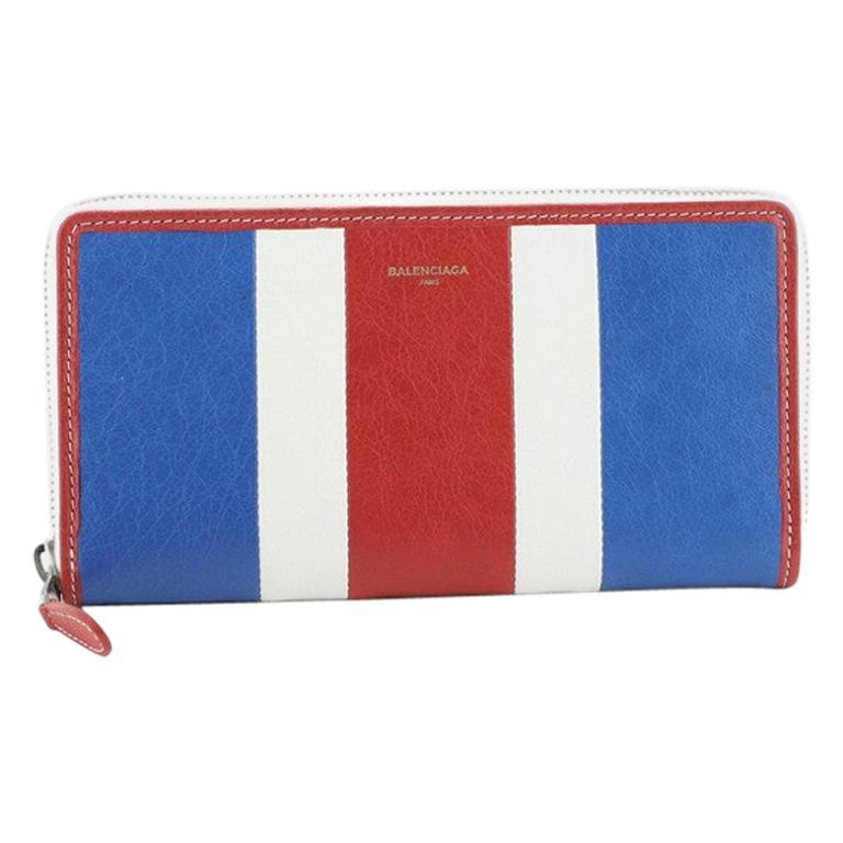 Balenciaga Bazar Zip Wallet Striped Leather Long