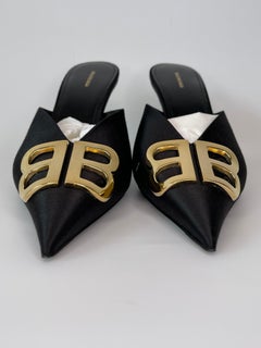 Balenciaga BB Black Satin Mule Heel (39 EU)