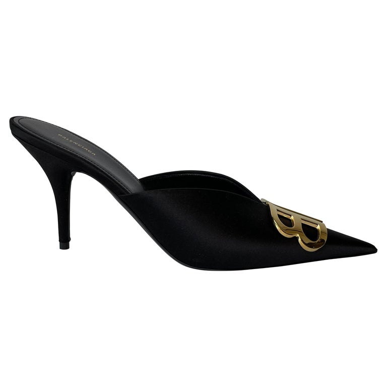 Balenciaga BB Black Satin Mule Heel (40 EU) 566642 at 1stDibs | balenciaga  mules heels, black balenciaga heels, balenciaga mule heels