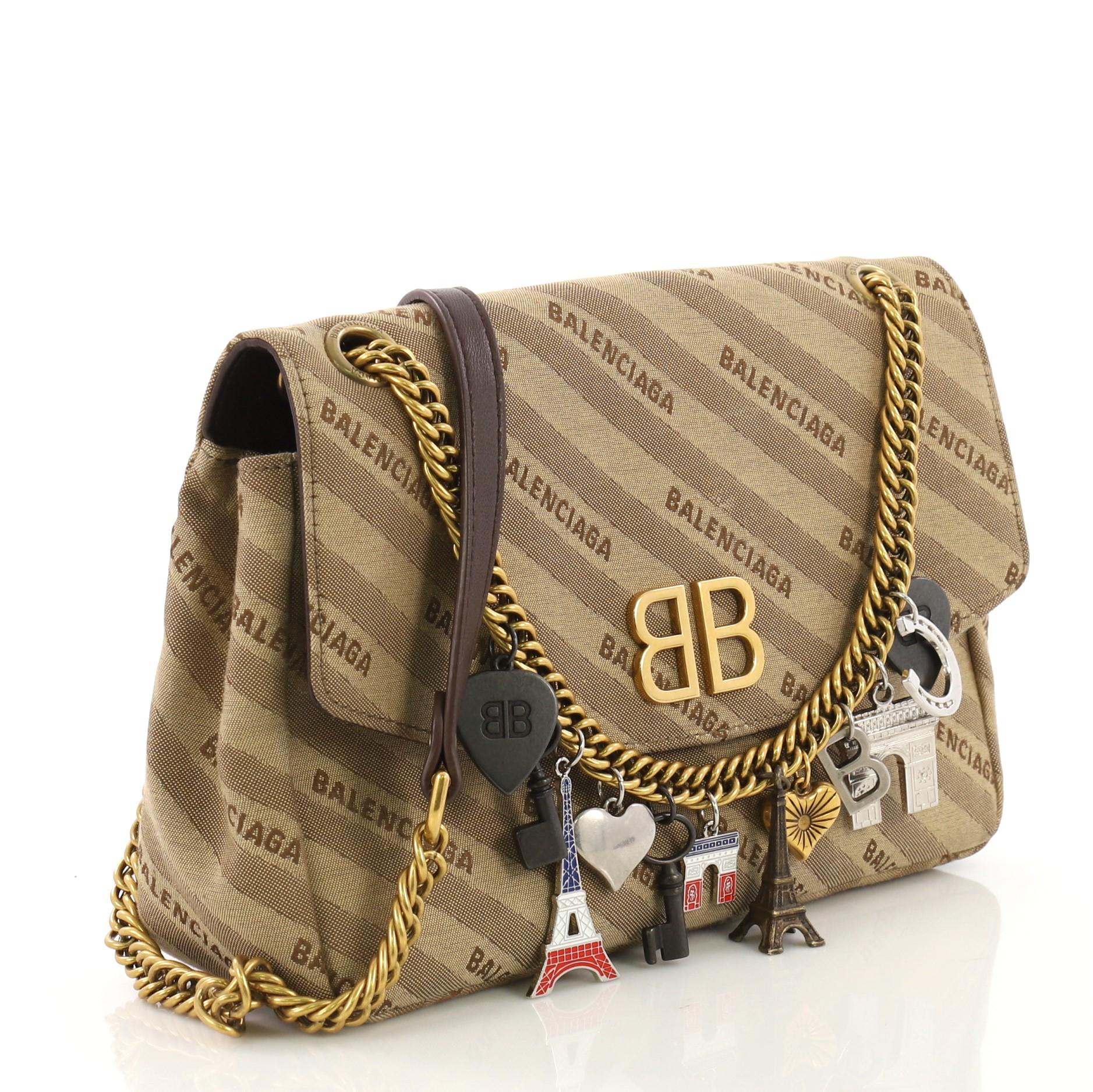 Brown Balenciaga BB Chain Round Charms Shoulder Bag Jacquard Small