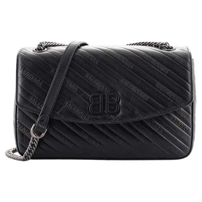 Balenciaga BB Chain Round Shoulder Bag Embossed Leather Medium
