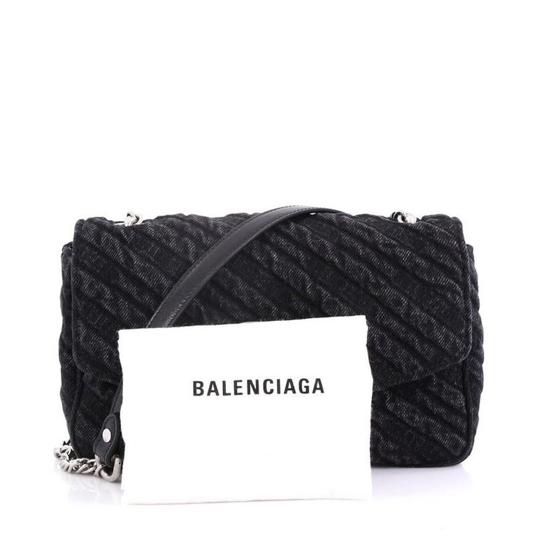 Balenciaga BB Chain Round Shoulder Bag Quilted Denim Small at 1stDibs
