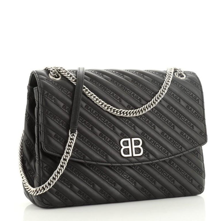 Balenciaga BB Chain Round Shoulder Bag Quilted Embroidered Leather Large at  1stDibs