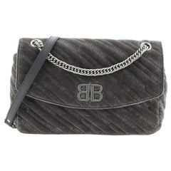 Balenciaga BB Chain Round Shoulder Bag Quilted Velvet Medium