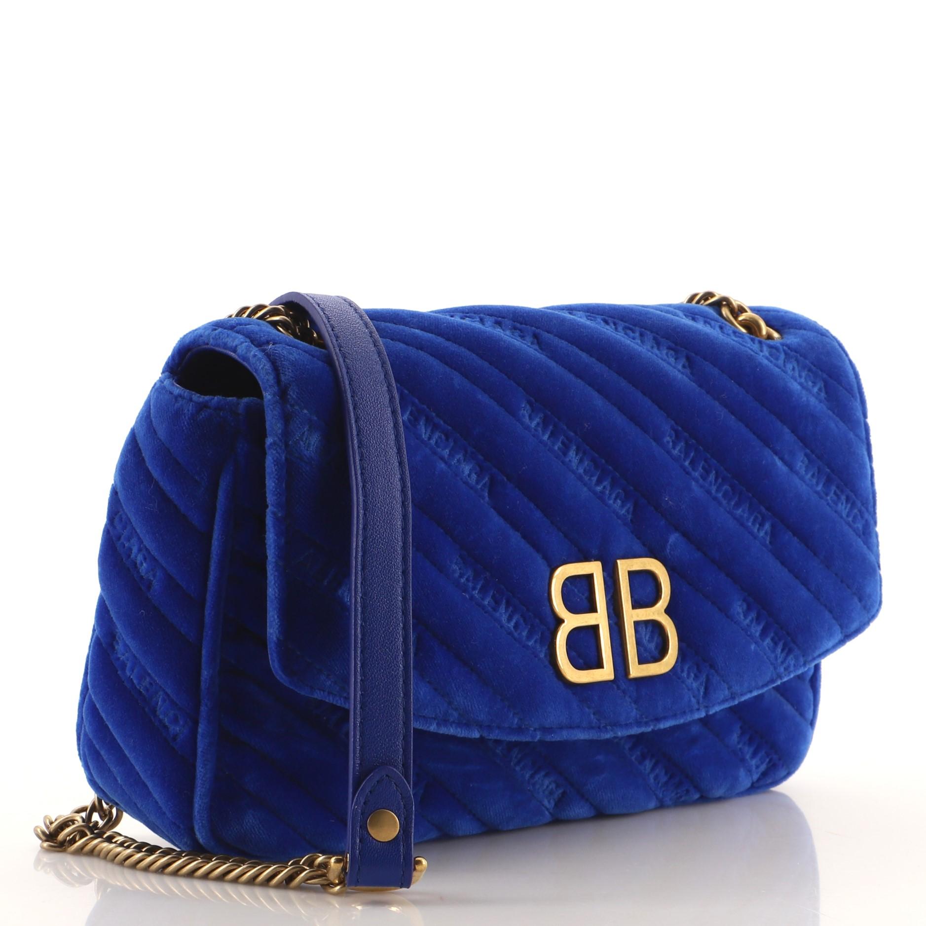 Purple Balenciaga BB Chain Round Shoulder Bag Quilted Velvet Small
