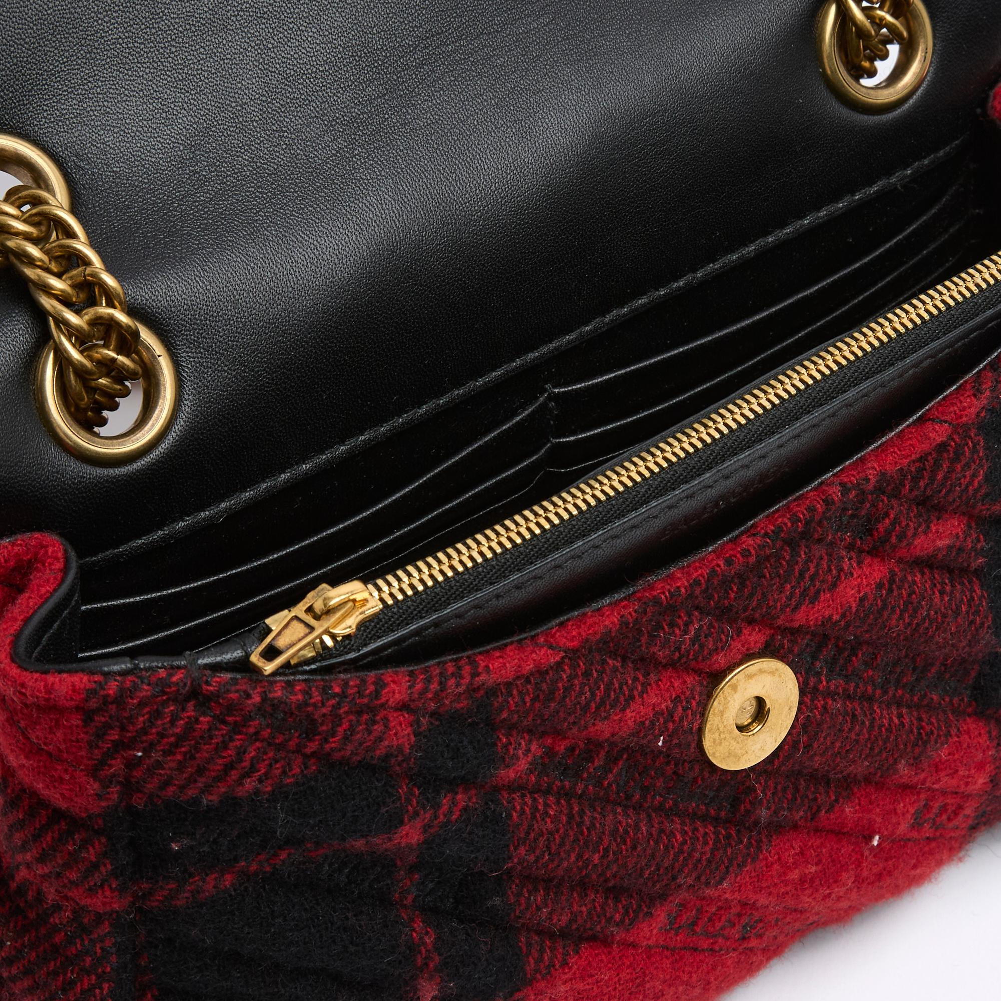 Balenciaga BB Chain Sac S Red Black Wool Tartan Golden BB Bag For Sale 3