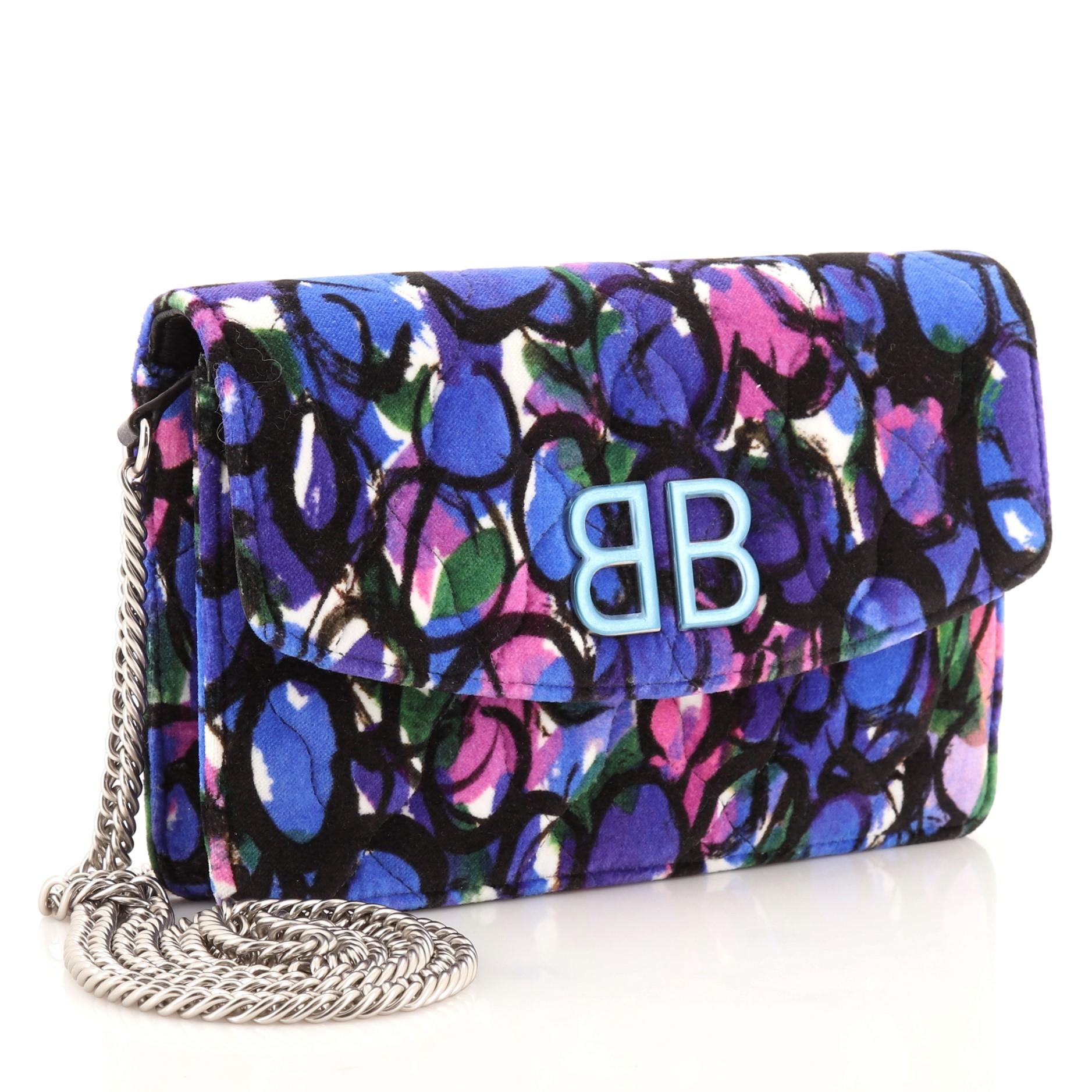 Purple Balenciaga BB Chain Wallet Quilted Printed Velvet