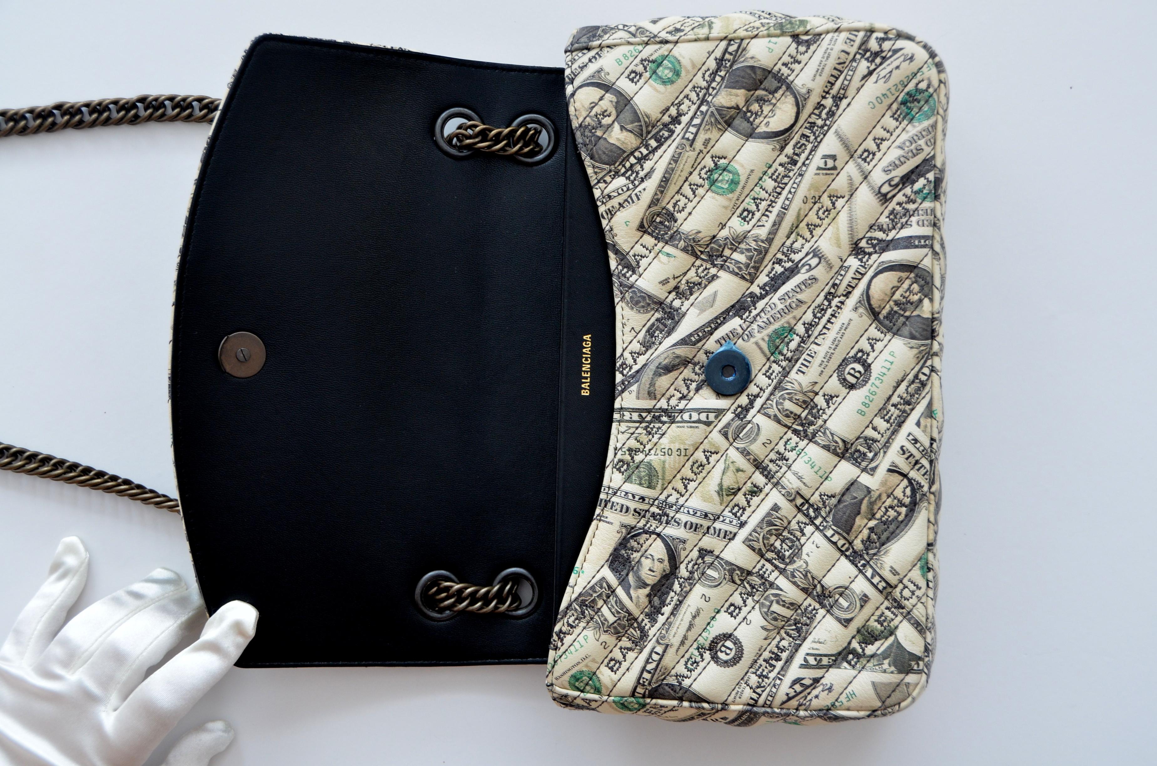 Balenciaga BB  Dollar Print Leather Chain  Handbag Seen On Khloe Kardashian  NEW 5