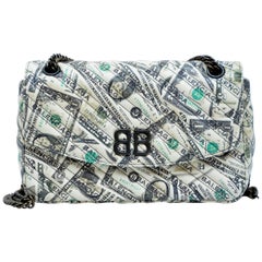 Balenciaga BB  Dollar Print Leather Chain  Handbag Seen On Khloe Kardashian  NEW