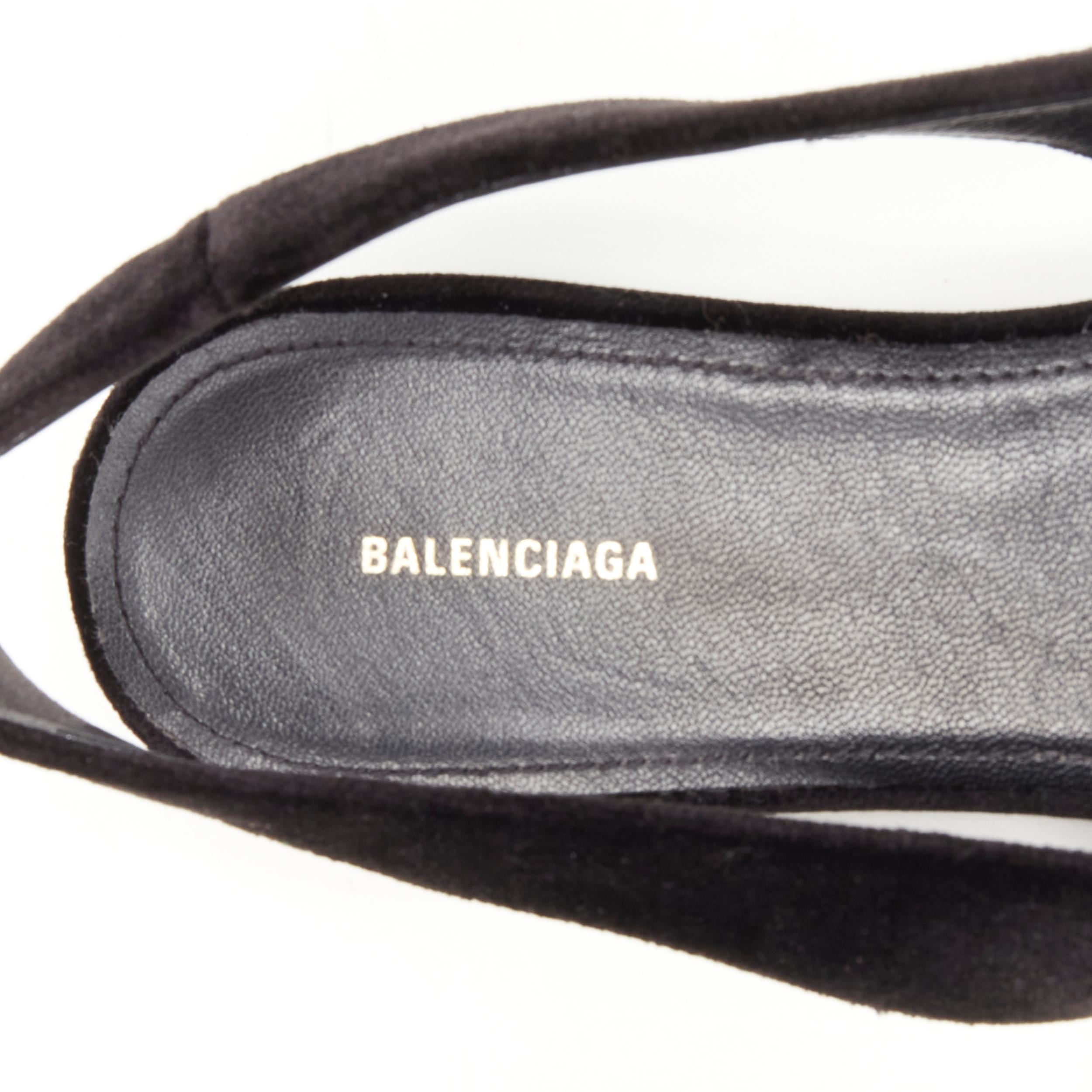 BALENCIAGA BB gold buckle black velvet slingback pointed flats EU38.5 5